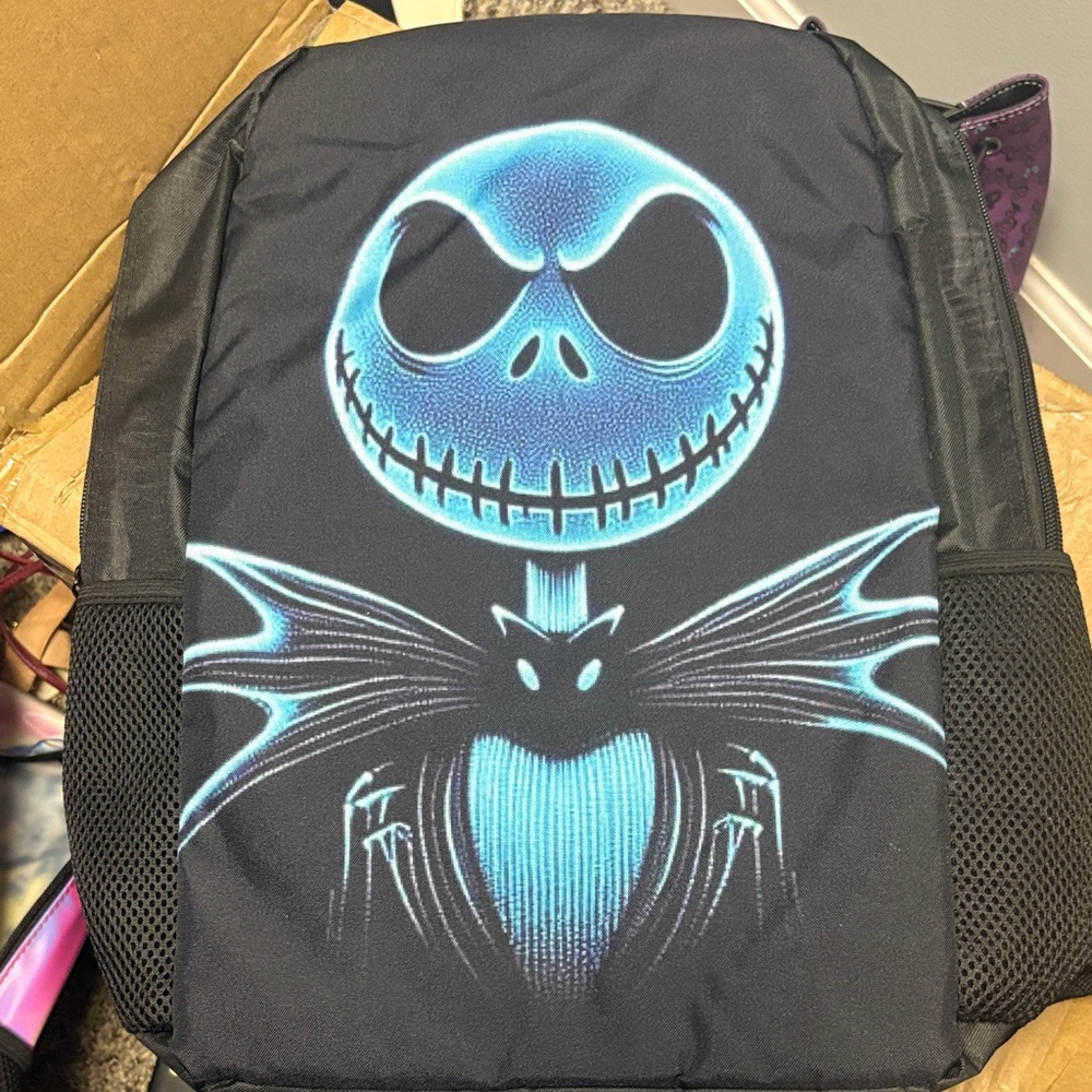 Black and Blue Backpack with Graphic Design